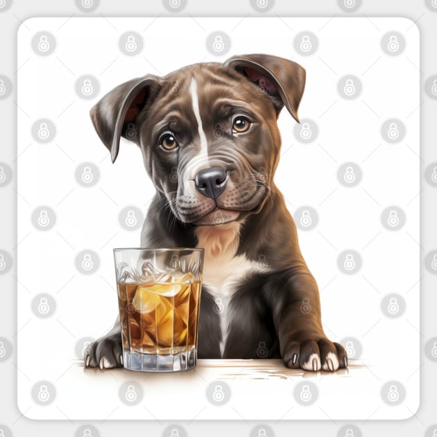 Pit Bull And Whiskey Sticker by Enchanted Reverie